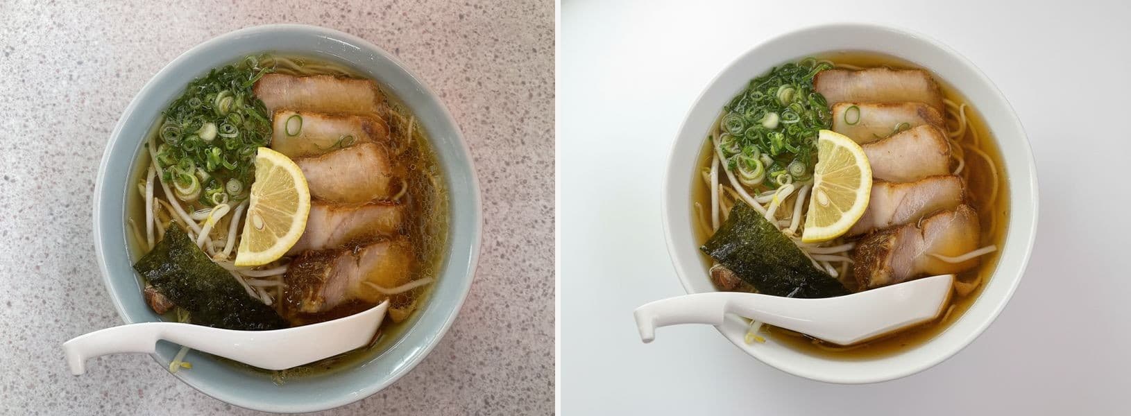 スマホ写真の加工Before/After ラーメンの写真が明るく鮮やかに